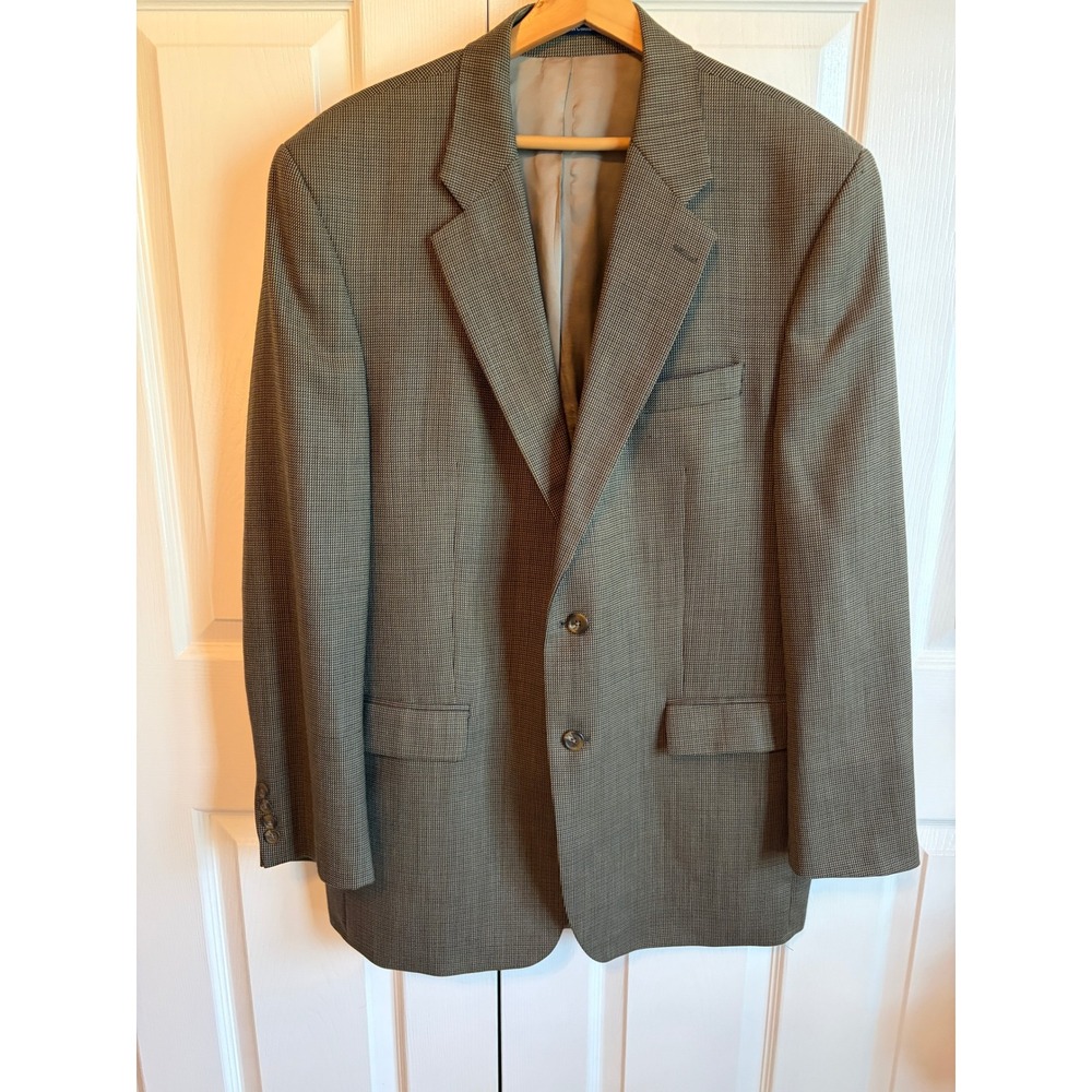 Chaps Ralph Lauren Mens 43L Wool Houndstooth Sport Coat Blazer Brown Olive 43L